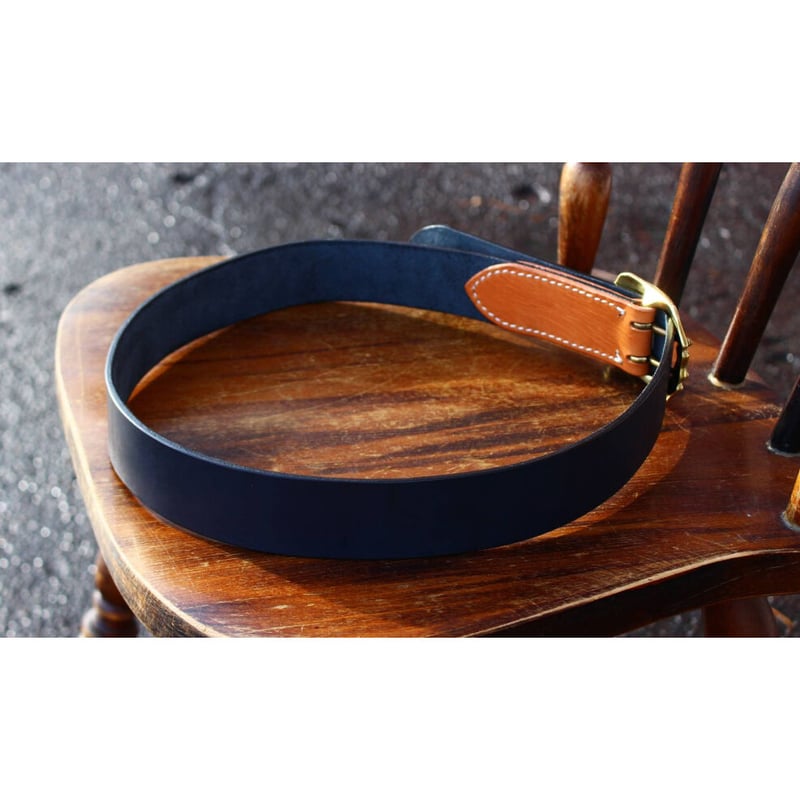 コンビネーション レザーギャリソンベルト/ブラック×タン/真鍮製