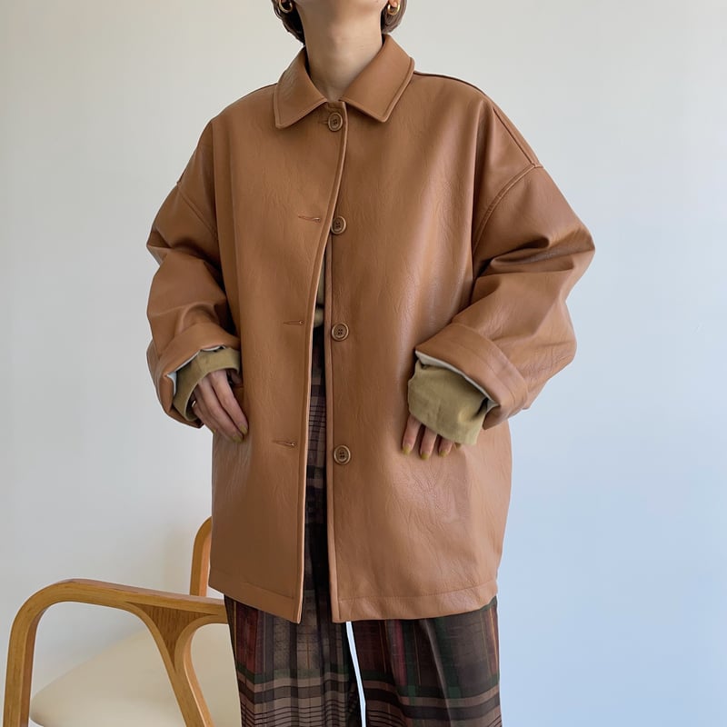 nokcha original】eco leather over jacket/camel