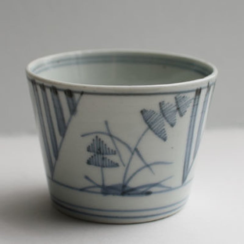 骨董アンティーク古伊万里染付羊歯文蕎麦猪口4点縁錆甘手