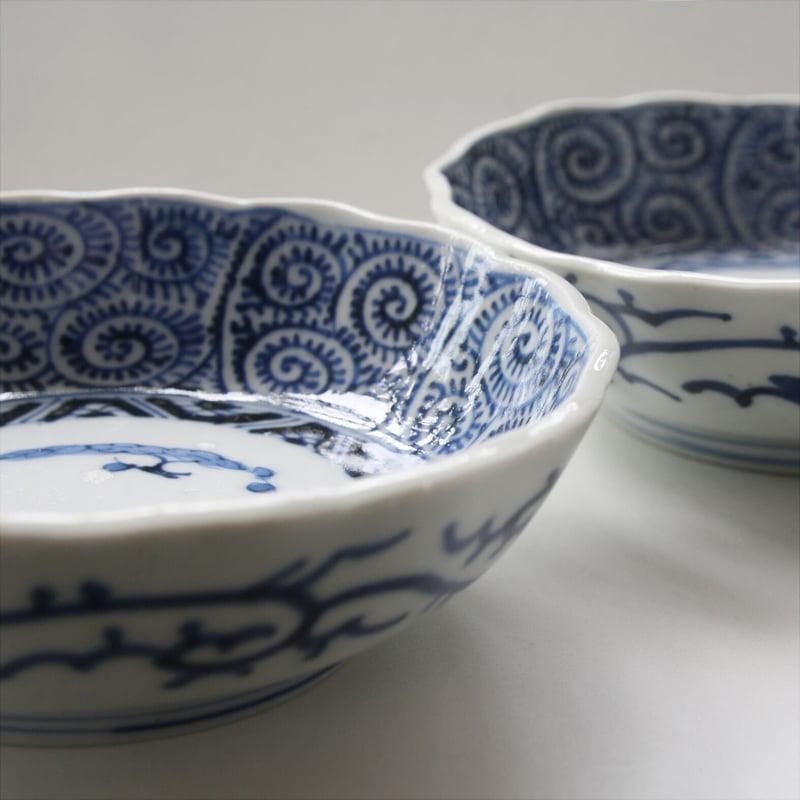 Ps-201 古伊万里 KOIMARI 染付 蛸唐草文 膾皿 2客セット | imarimaru