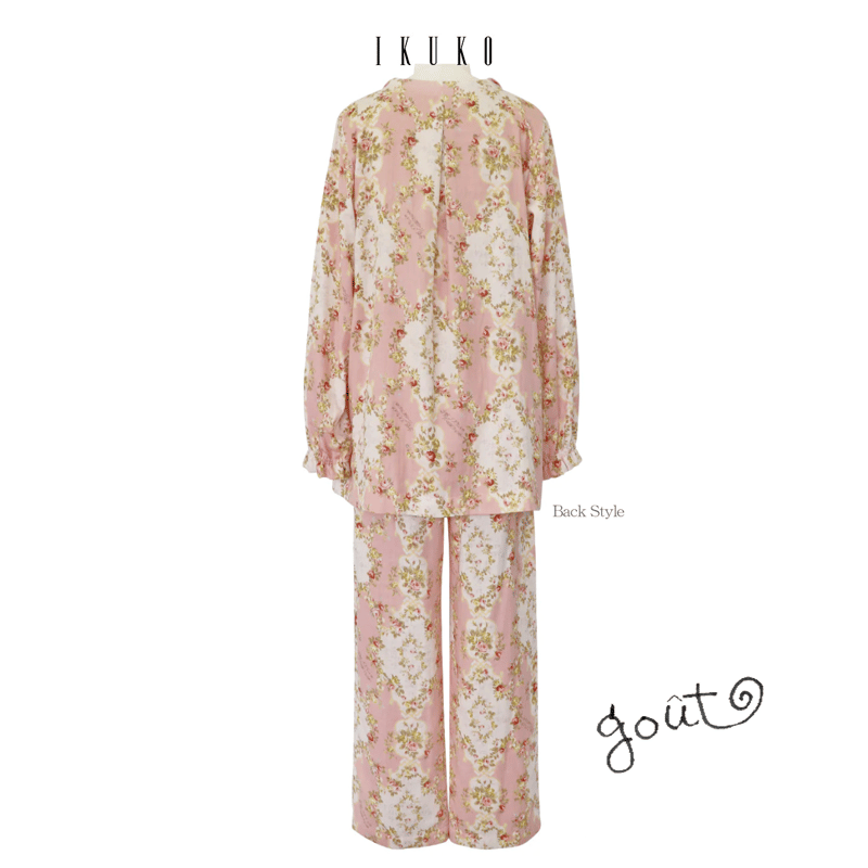 IKUKO【ダブルガーゼ花柄 フリルネックパジャマ】M PI | ランジェリー