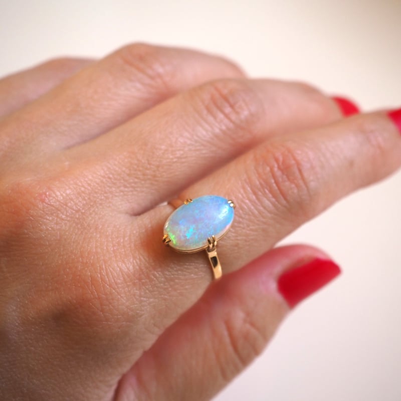 K18YG 大粒オパール 和彫 リング指輪 / ヴィンテージジュエリー