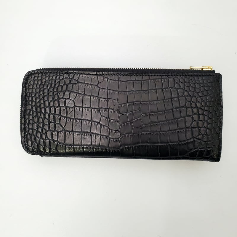 GLISSIÉRE L字ファスナー財布 セミマットクロコダイル（ブラック
