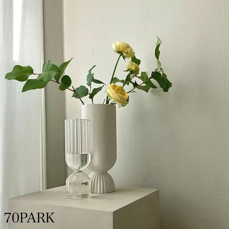 即納】#ストライプ クリア ガラス フラワーベース 花瓶 | 70PARK