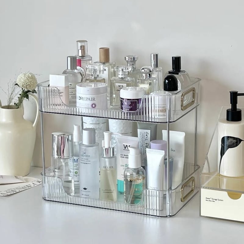 クリア ストライプ模様 2段 コスメ 収納 ラック 全2色 | 70PARK