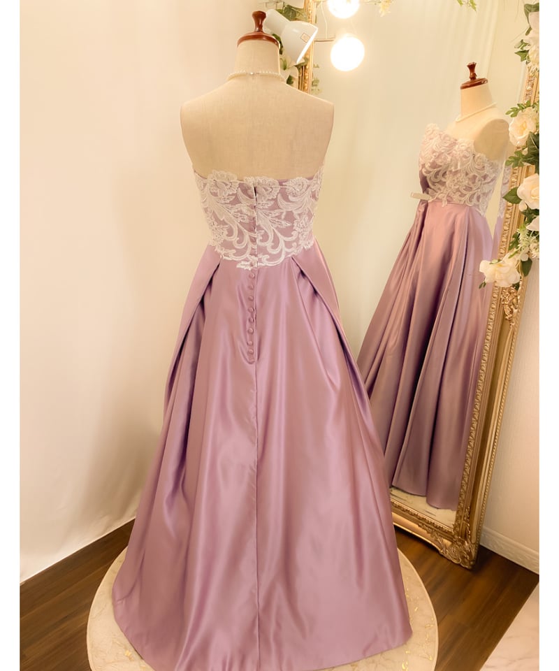 クラシカルレース ボックスプリーツ サテンドレス ラベンダー XLサイズ