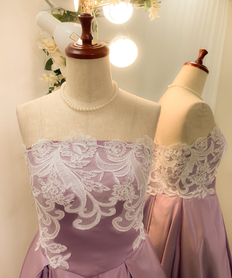 クラシカルレース ボックスプリーツ サテンドレス ラベンダー XLサイズ