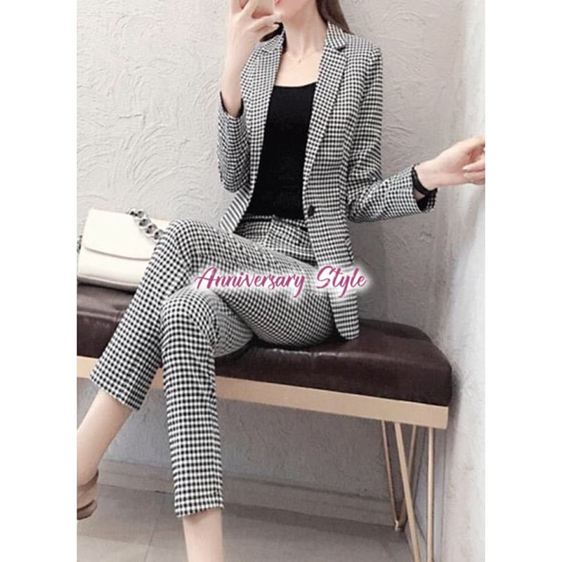 パンツスーツ S M L XL 2XL レディース チェック柄 上下セット