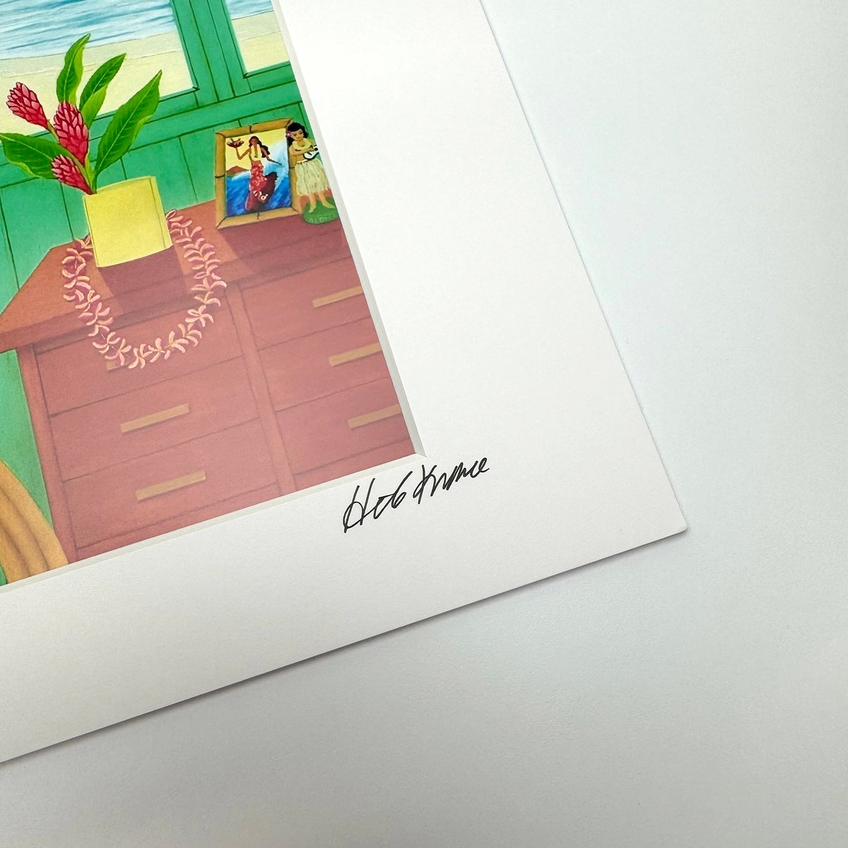 直筆サイン入り ヒロクメアート 四つ切マット付 海の見える窓辺が描か