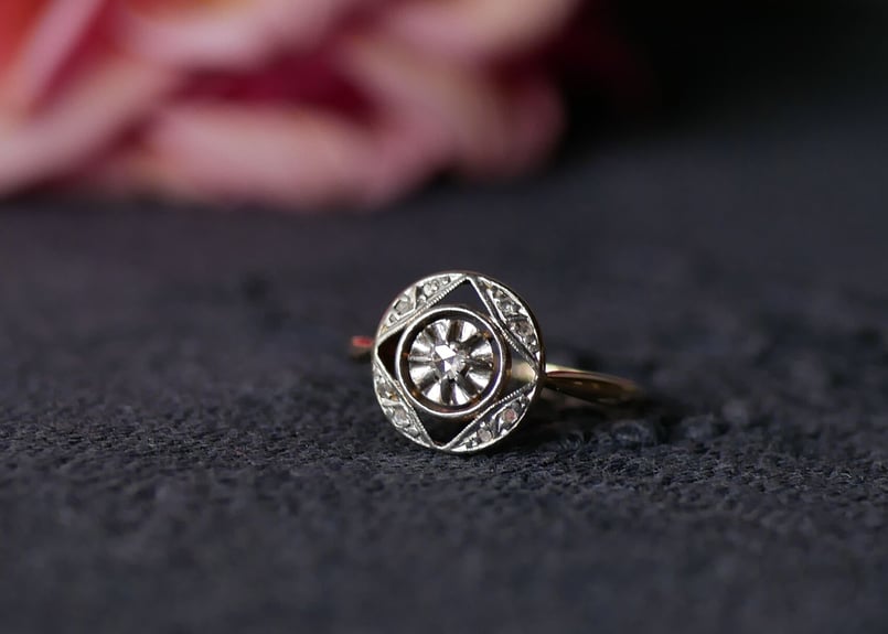 FR-24 天然ダイヤモンド K18 アンティークリング アールデコ | mamantique