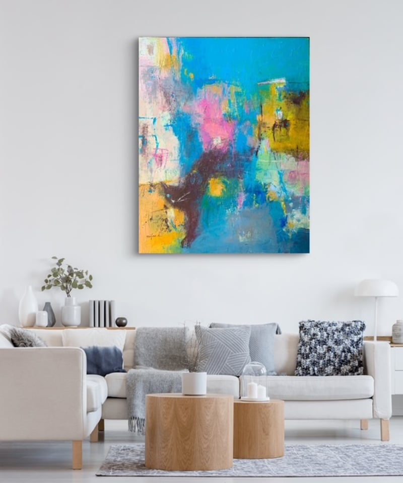 抽象画 街に棲む F30号 （額なし）油彩、オイルパステル、キャンバス