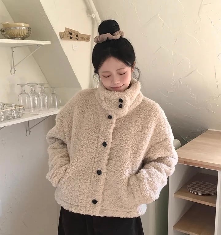 HYKE ベージュ ボアコート フリース オーバーサイズ フロントボタン