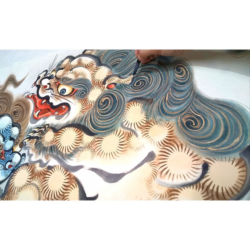 いわき絵のぼり 絡み獅子 室内幟壁掛け（H170×W70cm）厄除け | 人形の