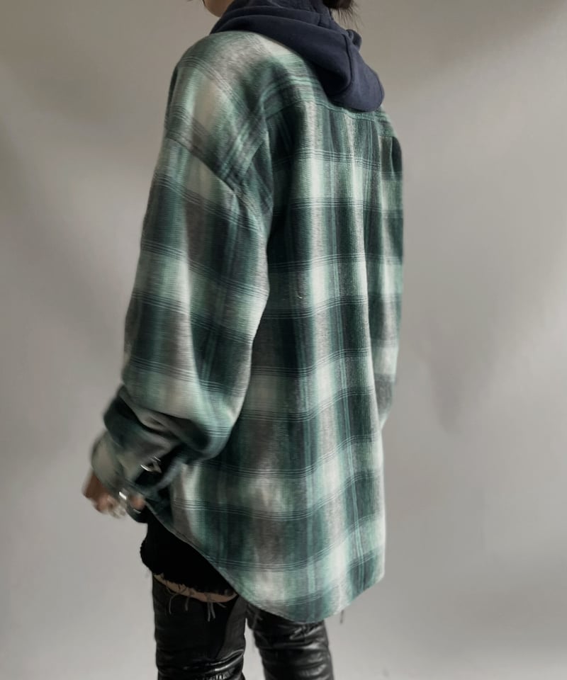 USED】 Ombre Check Flannel Hoodie Shirt/ 231014