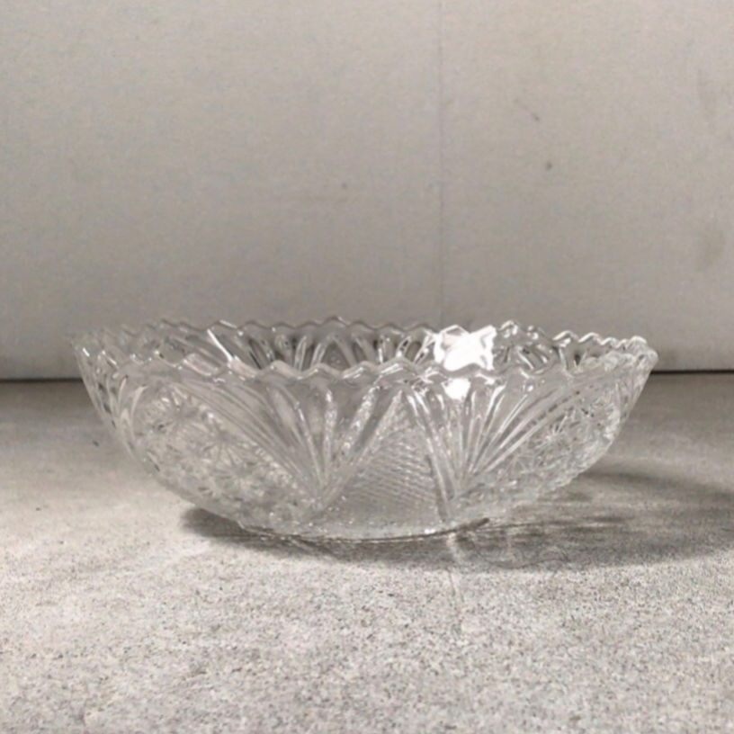 大正〜昭和期 古いプレスガラス 20cmの大鉢 花紋様 素麺器 フルーツ