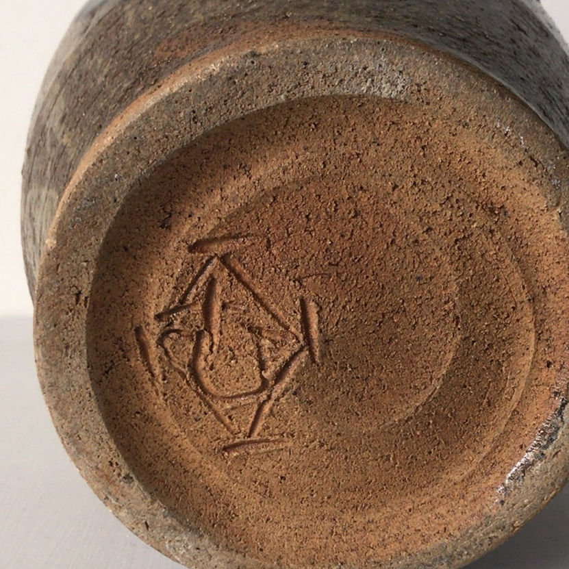 益子焼 村田 元 (ムラタ ゲン)作 把手壺 水差 花器 大きめのピッチャー