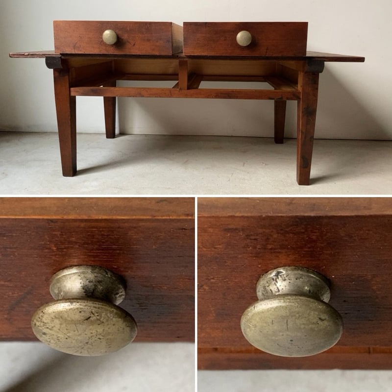 古い引出し文机 昭和初期 木製無垢材 2 杯引出し 座卓 風合豊かな木の