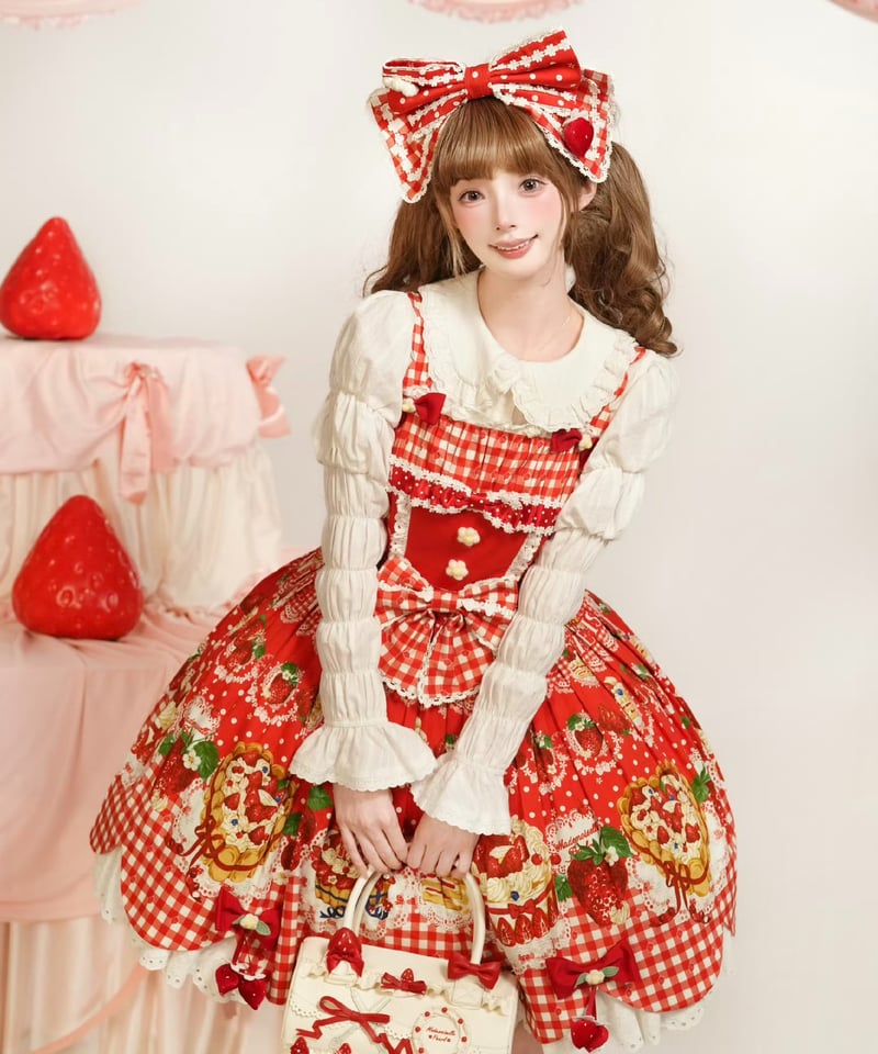 ショートケーキ図鑑」ケーキ柄ジャンパースカート 【11/20まで】送料