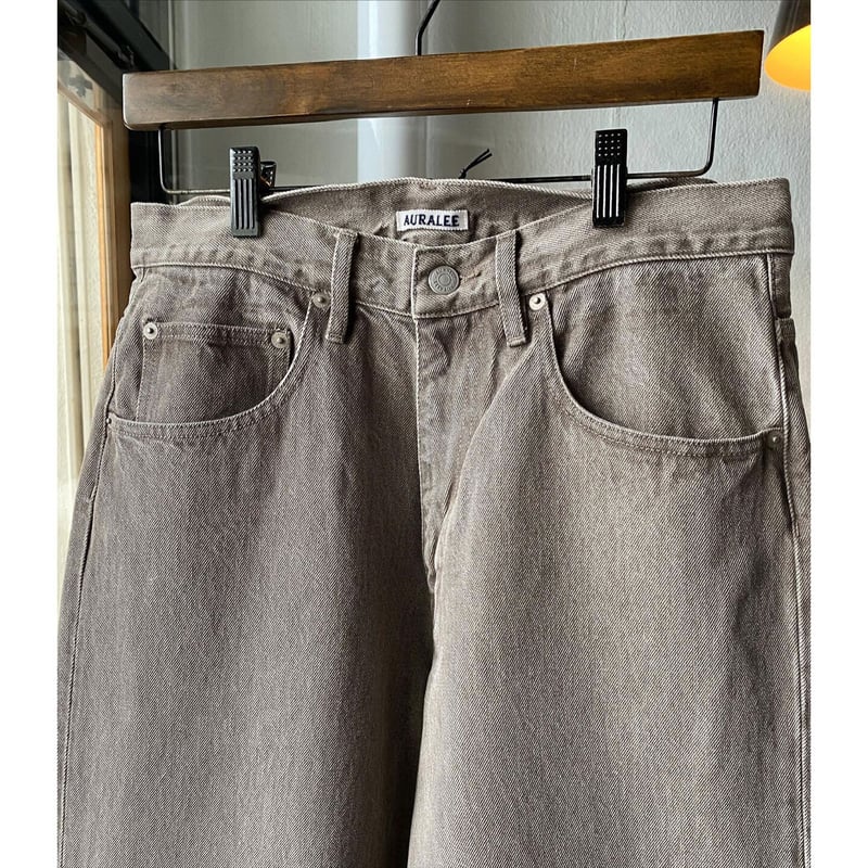 AURALEE HARD TWIST FADED BROWN DENIM WIDE PANT