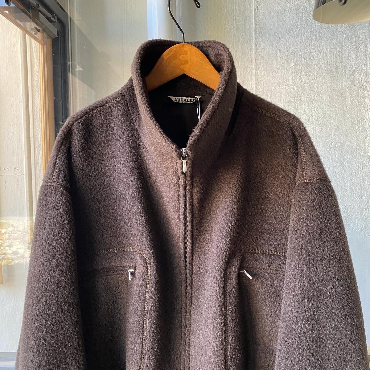 AURALEE BRUSHED SURI ALPACA MOHAIR JAQUARD ZIP