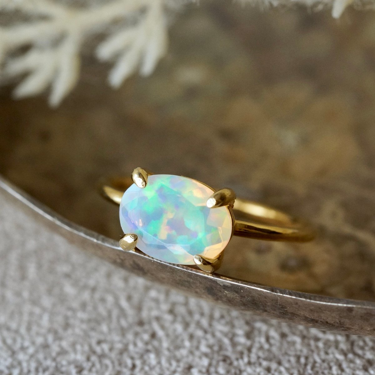 Handmade】オパール ファセットカット 7号〜フリーサイズリング 18k