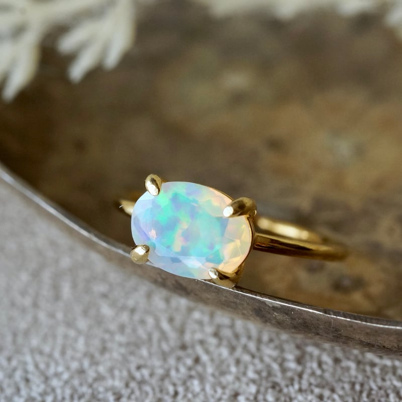 Handmade】オパール ファセットカット 7号〜フリーサイズリング 18k