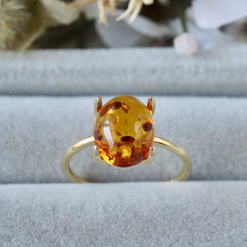 受注製作】△アンバー（琥珀）リング 7号〜フリーサイズ/9号/11号/13号