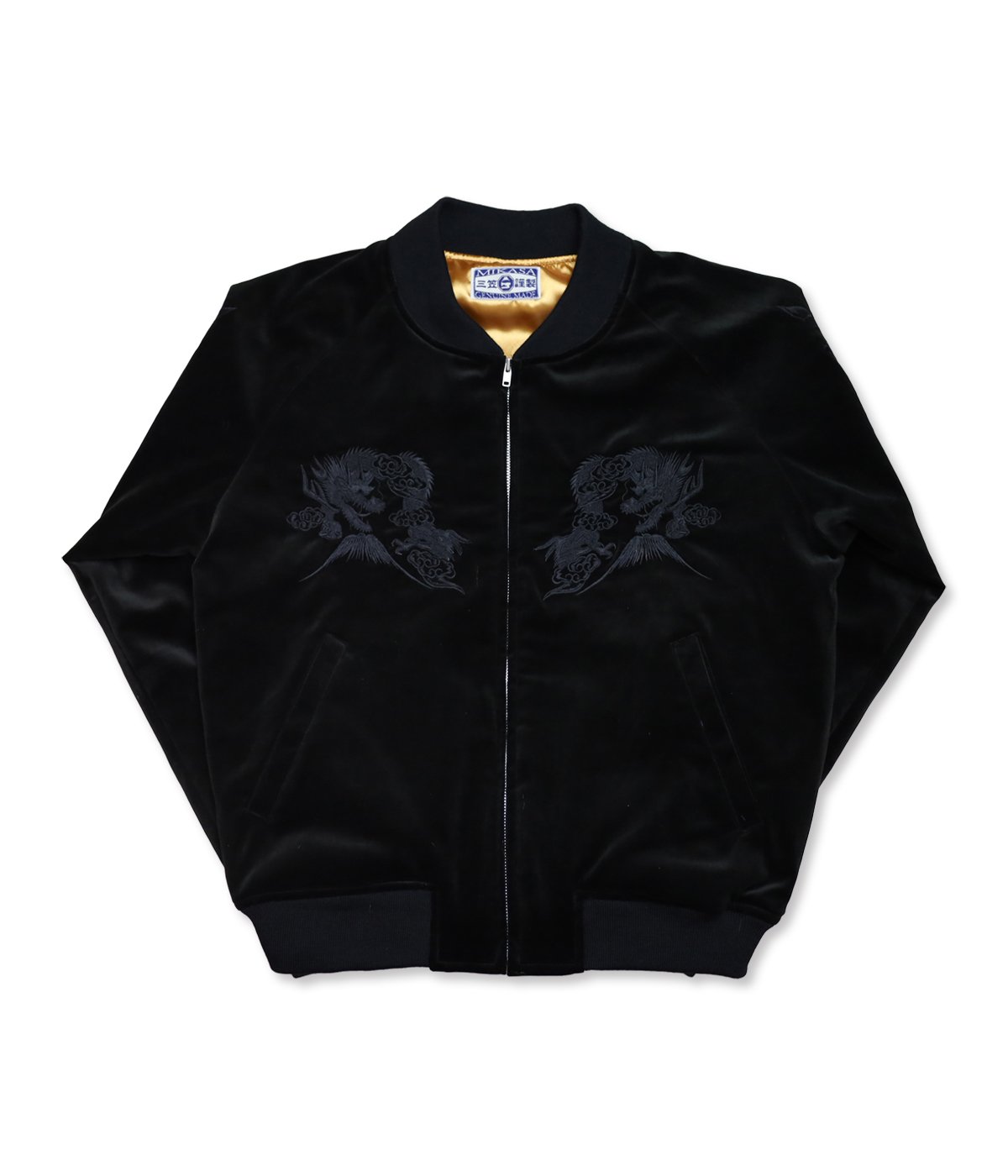 別珍黒刺繍】三笠謹製 オリジナル別珍スカジャン 花龍 綿無薄手 日本製
