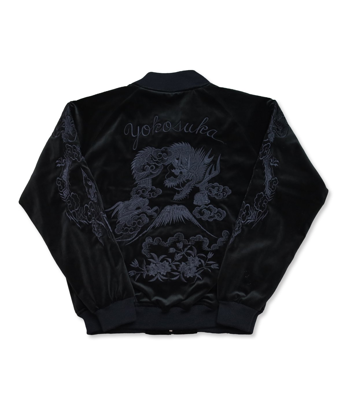 別珍黒刺繍】三笠謹製 オリジナル別珍スカジャン 花龍 綿無薄手 日本製