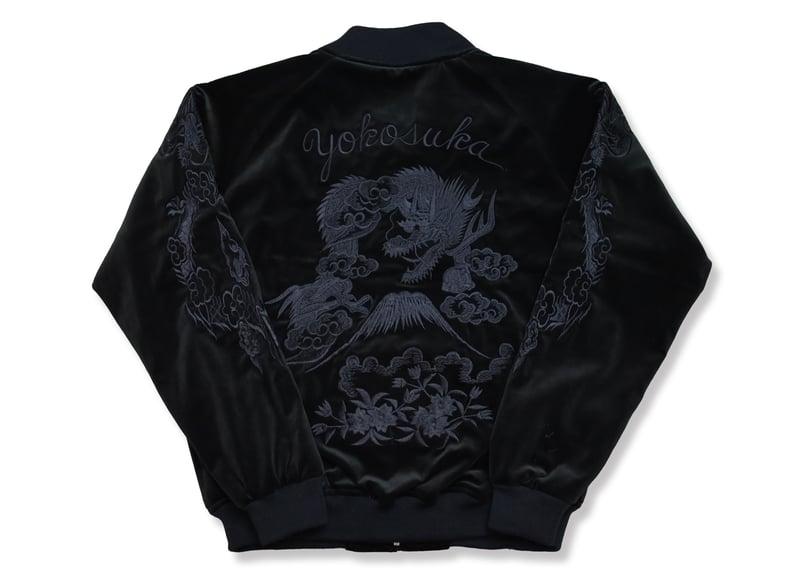 別珍黒刺繍】三笠謹製 オリジナル別珍スカジャン 花龍 綿無薄手 日本製