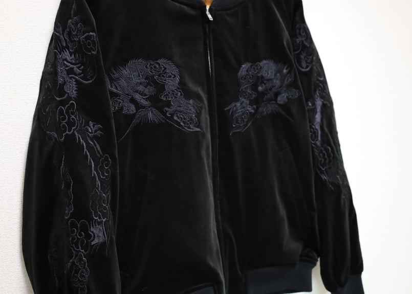 別珍黒刺繍】三笠謹製 オリジナル別珍スカジャン 花龍 綿無薄手 日本製