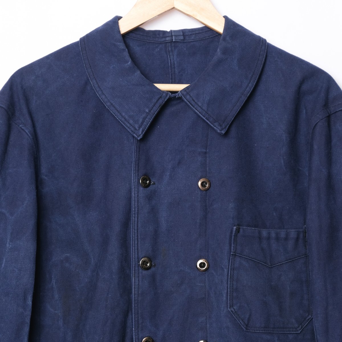 30s-40s France Vintage Blue Cotton Twill Doubl