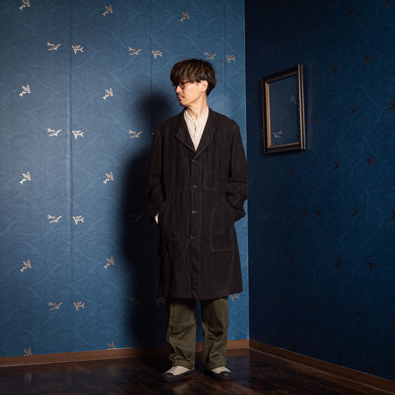 40-50s France Vintage VETRA Black Cotton Linen