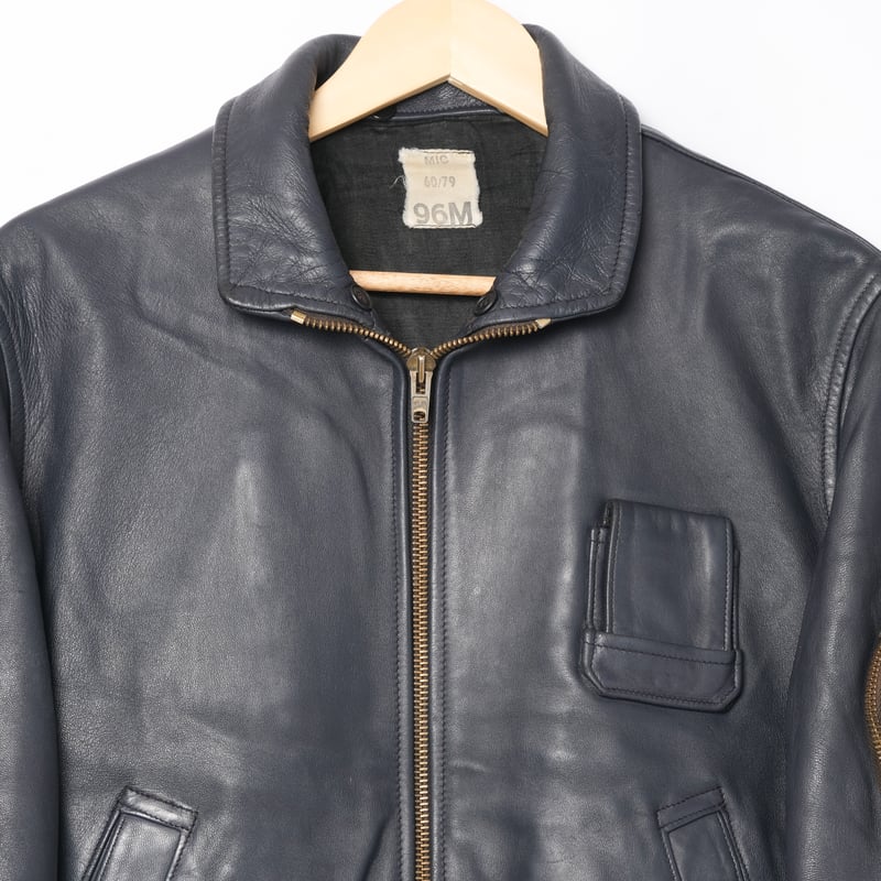 French Army Pilot Leather Jacket (Navy) Size96M