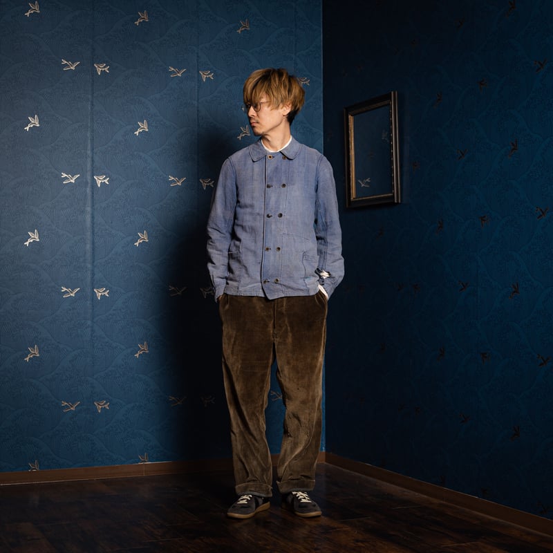 30s France Vintage Indigo Linen Double Breast