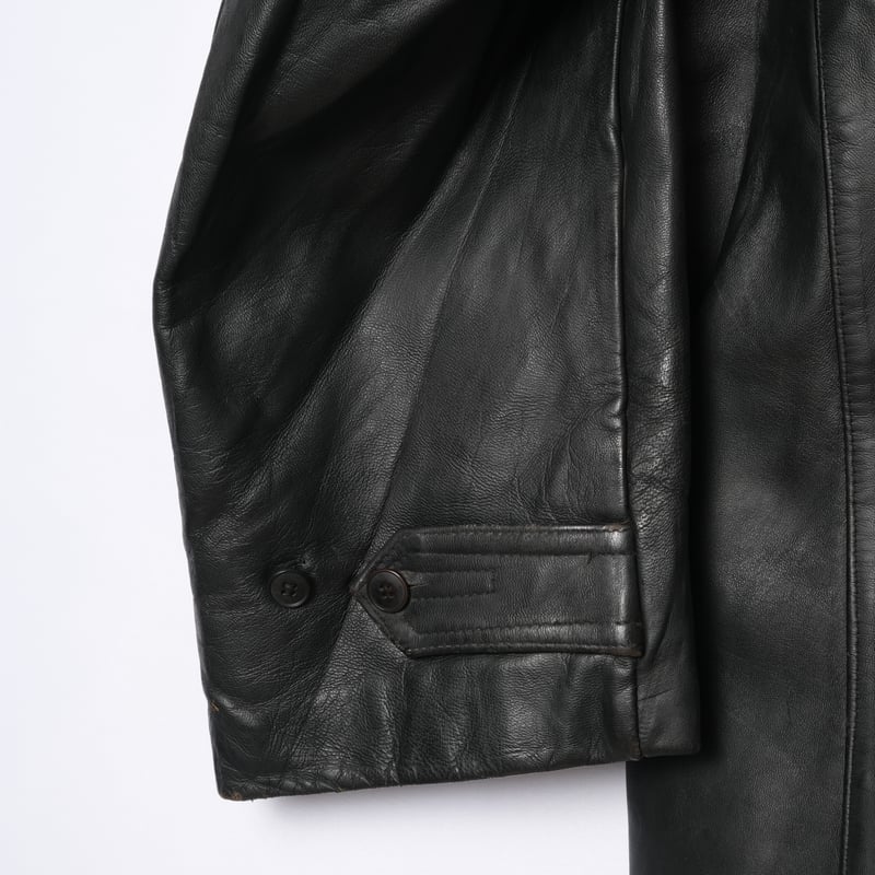 40s-50s France Vintage Leather Jacket Wool Coll