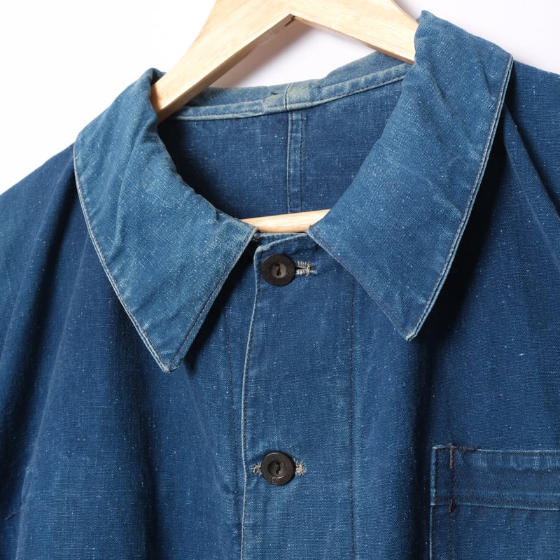 30s France Vintage Indigo Cotton Linen Work Ja