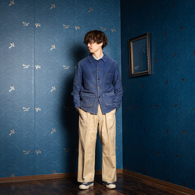 40s France Vintage Blue Moleskin Work Jacket |