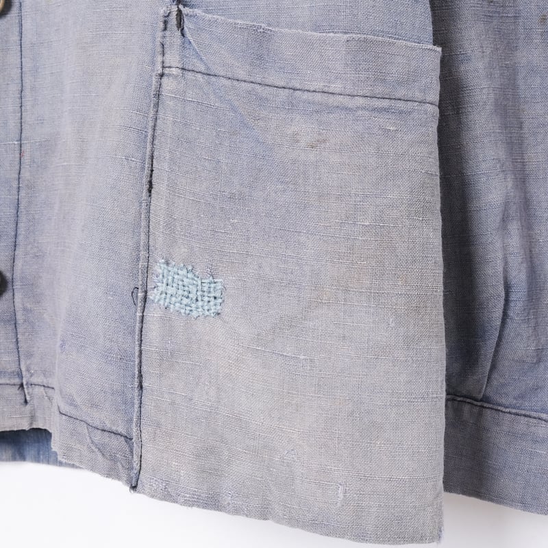 30s France Vintage Indigo Linen Double Breast