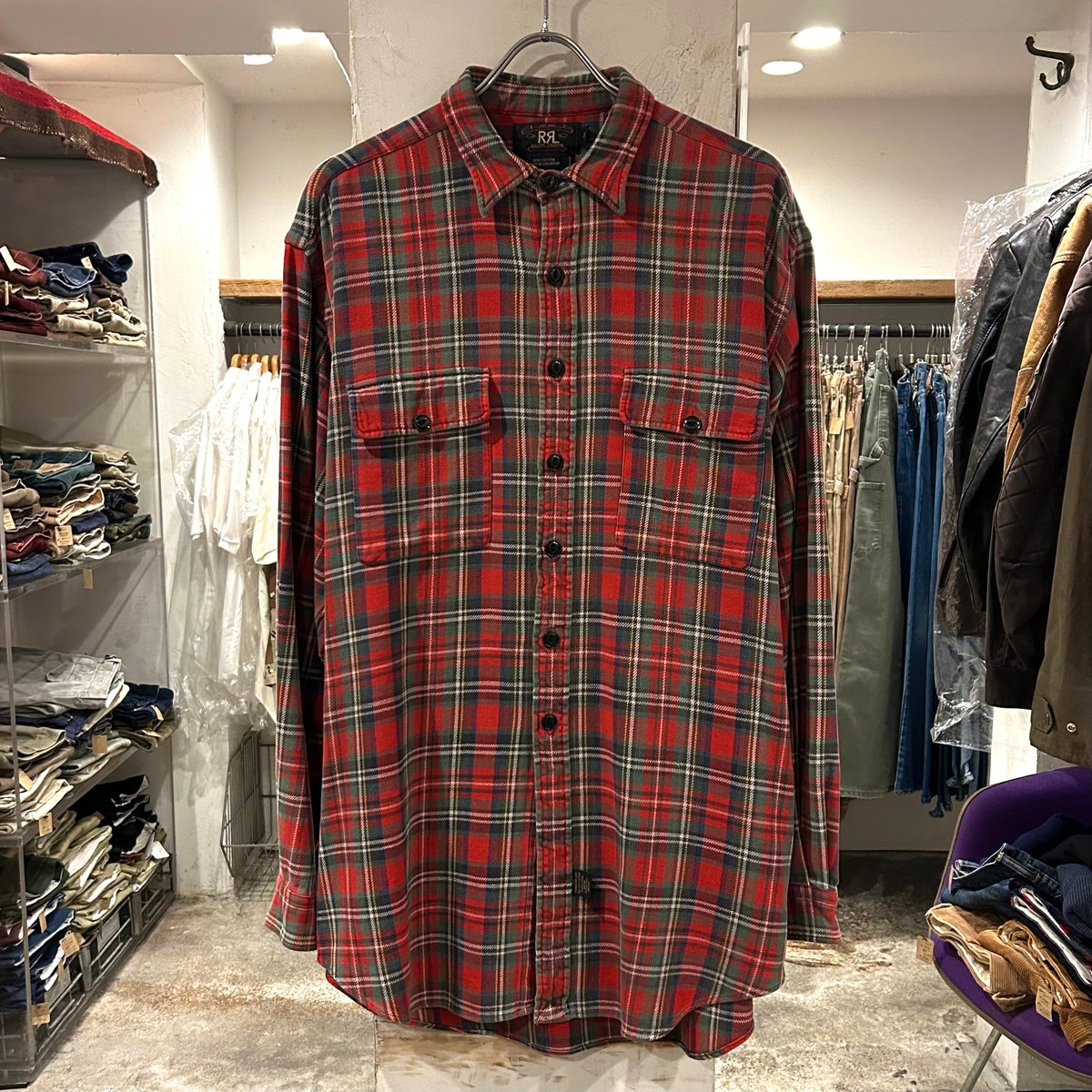 90s RRL L/Sネルシャツ ダブルアールエル ラルフローレン 三ツ星タグ