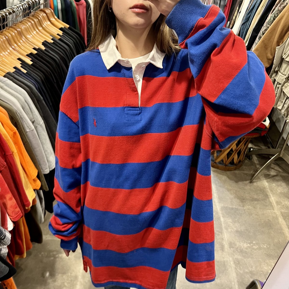 POLO by Ralph Lauren L/Sラガーシャツ ラルフローレン ボーダー柄 レッ