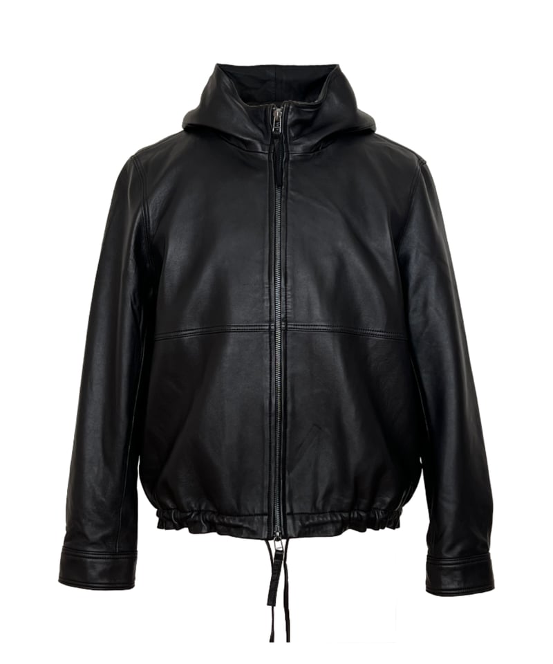 pre-order］hooded leather blouson(black) | ok.soon