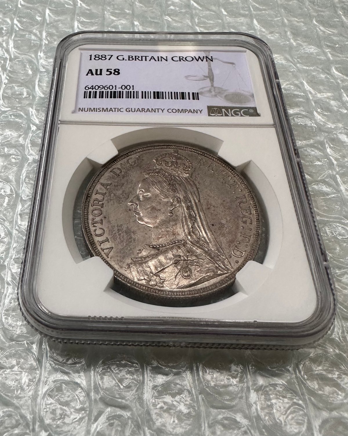 NGC鑑定AU58 ジュビリーヘッド 1887年 クラウン銀貨 ヴィクトリア女王