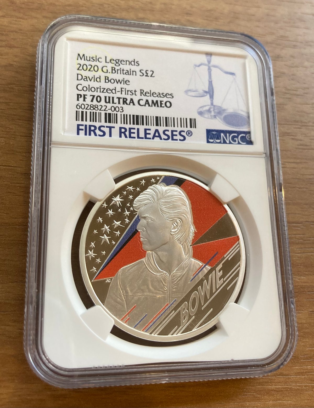 NGC鑑定PF70+FR デビッドボウイ 1オンス 2ポンド カラー銀貨 シルバー