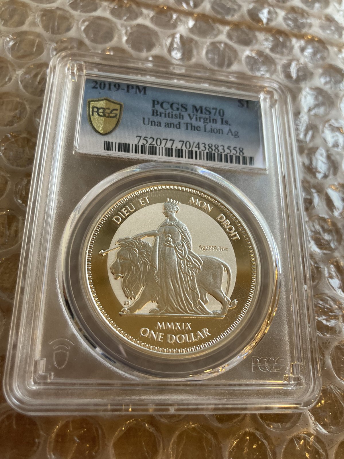 世界で3枚 【PCGS鑑定70】ウナとライオン 2019 イギリス領 ヴァージン