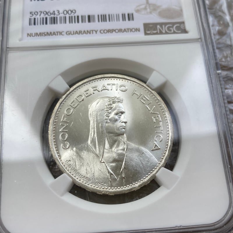 NGC鑑定MS65 スイス ウィリアム・テル 1954年 5フラン銀貨 シルバー