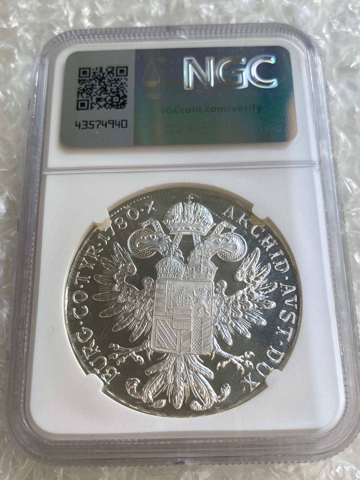 NGC鑑定PF67】プルーフ表記 1780年付 マリアテレジア ターラー銀貨