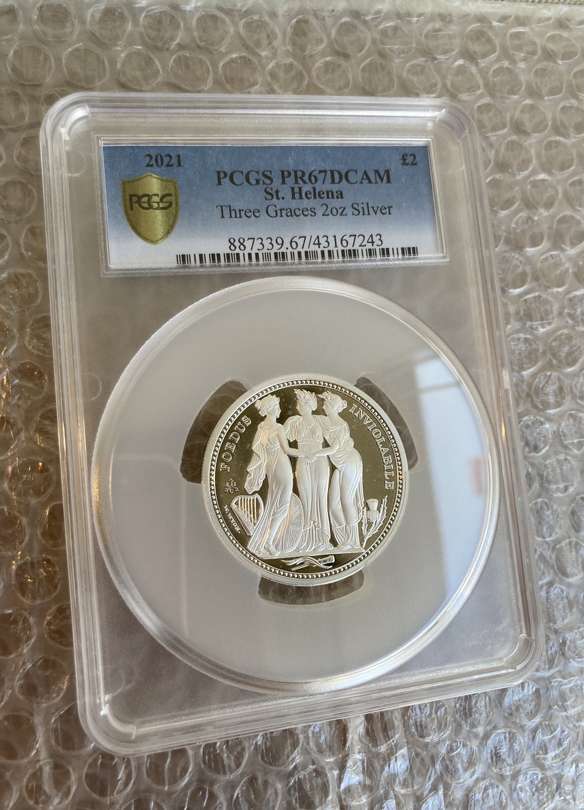 PCGS PR67DCAM】2オンス銀貨 スリーグレイセス 2021年 セントヘレナ 2oz