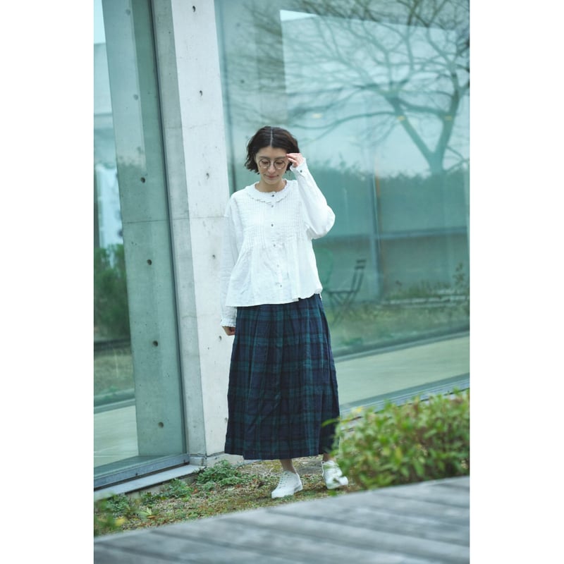 先染リネン 83cm丈 裏付タックスカート 2color ○ub-0529 | ubasoku