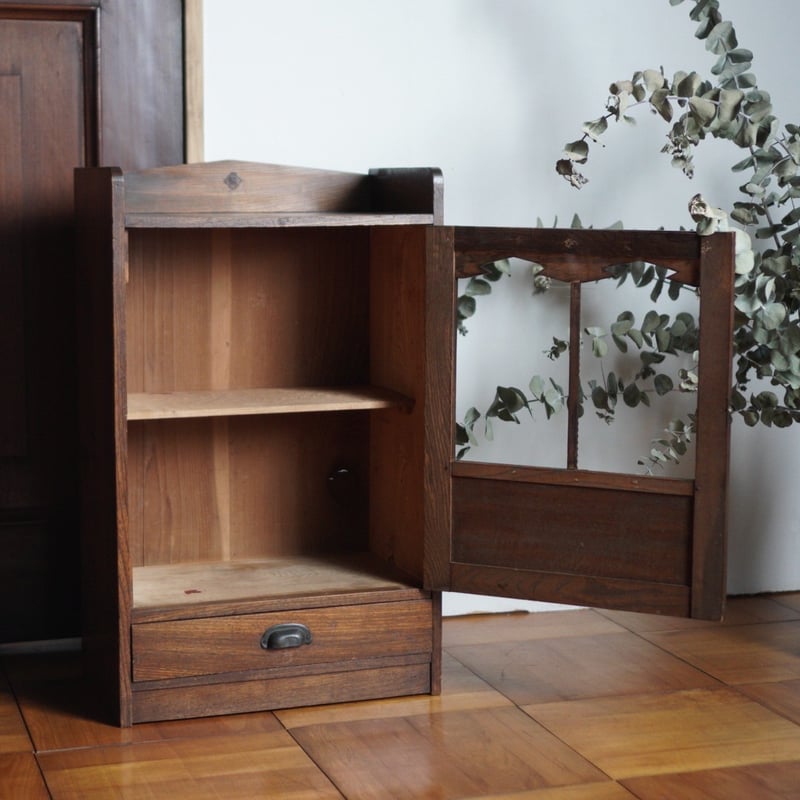 ガラス棚 引出し付き 収納棚 収納 木製 昭和初期 古道具 アンティーク